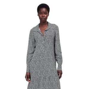 Madewell Black White Floral Mini Dress S Tie Waist Long Sleeve NWT